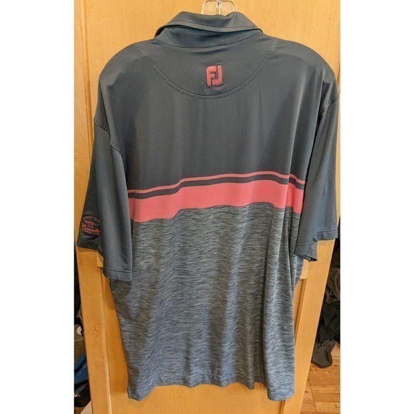 FJ POLO FootJoy grey Striped Mens Size XL 1/4 Button Short Sleeve Embroidered - Picture 2 of 4